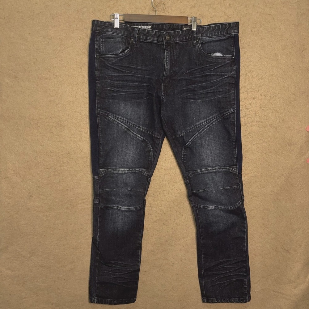 SMOKE RISE Jeans Men 42x32 Blue Slim Fit Moto Biker Design Stretch Streetwear